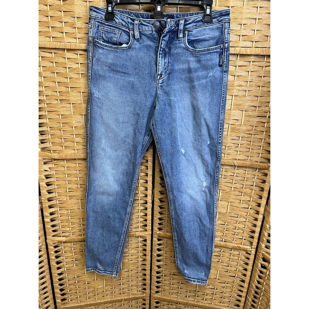 SILVER JEANS Womens East‎ End Skinny Jeans Size 28x27 Light Wash Distressed Y2K
